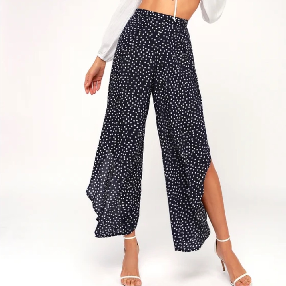 Lulus Digby Navy Blue Polka Dot Flyaway Pants